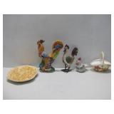 (1) Metal & (2) Ceramic Decorative Roosters See