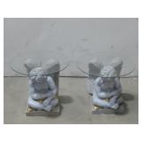 Two Cherub Glass Top End Tables 20' x 17.5'