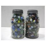 Two Vtg Jar Of Marbles