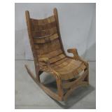 Vtg Cherry Wood Patchwork Rocking Chair See Info