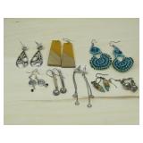 Lot Of Eight Dangle Silvertone Earrings