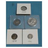 Silver Barber Dime, 1971 Half Dollar, Indian Cent