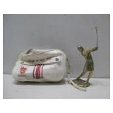 Brass HMI Golfer Figurine & Vtg Hand Bag See