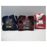 Three NIP Reversible Sherpa Throw Blankets