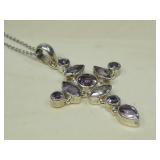 Sterling Silver Amethyst Cross Pendant Necklace