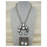 S.S White Buffalo Squash Blossom & Earring Set See