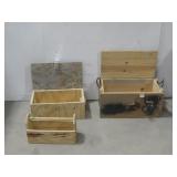 Two Wooden Chests & Wooden Tool Caddy See Info