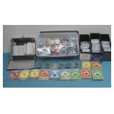 Assorted Pokemon Cards, Tokens, Dice & Tin