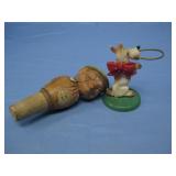 Vtg Wood Carved Bottle Stopper W/Dog Figurine 4.5'
