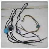 Four Silvertone Multi Stone Bolo Ties