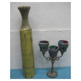 Apoxy Metal Vase 20.5' & Brass Candelabra See Info