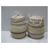 Two Multicolored Baskets W/Lid & Handles 9' x 10'