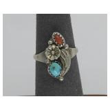 VTG Sterling Silver Turq/Coral Ring N/A Tested
