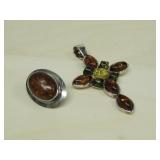 Sterling Silver Amber Pendant W/Single Earring See