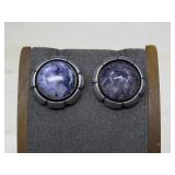Sterling Silver Charoite Stud Earrings Hallmarked