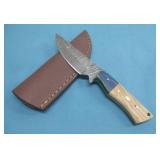 Genuine Damascus Knife W/Leather Sheath 8'