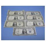 Seven Silver Certificates Blue Seal Notes See Info