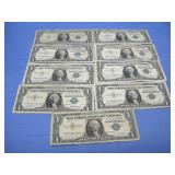 Nine Silver Certificates Blue Seal Notes See Info