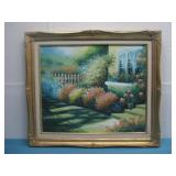 Framed Floral Garden Oil On Canvas See Info
