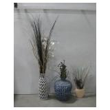 Three Artificial Plants W/ Vases See Info