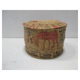 Vtg Hand Woven Lidded Basket 13' x 8' See Info
