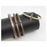 3 Copper Cuff W/Turq,1 Brass North Star Cuff