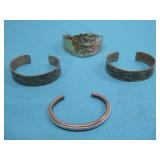 Four Cuff Bracelets One Is Sterling Silver See