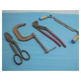 Pliers, Clamp, Snips & Vtg Drawknife