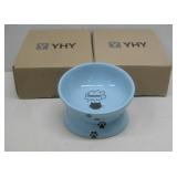 Two NIP Y YHY Ceramic Raised Cat Bowls