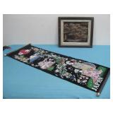 Vtg Framed Oriental Style Horse Art & Scroll See