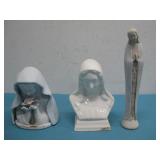 Two Ceramic Virgin Mary Busts & One Statue See
