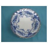 Antique Flow Blue Porcelain Bowl W/Gold Trim 9.25'
