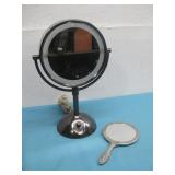 Light Up Vanity Mirror & Vtg Handheld Mirror See