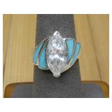 S.S SW Cleaned Hallmarked Turquiose CZ Ring