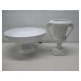 Ceramic Pedestal Bowl & Vase 10.5'