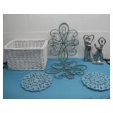 Two Metal Wall Decor Flowers Woven Basket See Info