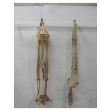 Two Vtg Macrame Plant Hangers See Info
