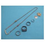 Three Fashion Rings One Toe Ring & Necklace