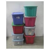 Seven Assorted Plastic Storage Totes W/Lids