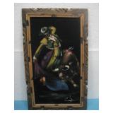 Vtg Wood Framed Matador & Bull Velvet Painting See