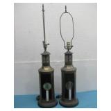 Pair Of Brass Nautical Theme Candle Lamps See Info