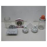 Vtg Porcelain Perfume Bottles, Glass Jars & More