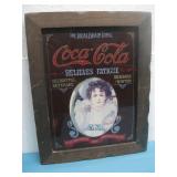 Vtg Coca Cola Framed Glass Advertisement Sign See