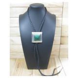 Vtg. S.S & Malachite Bolo Tie Signed GJJR 22'