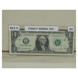 (1) Fancy Serial Number One Dollar Bill See Info
