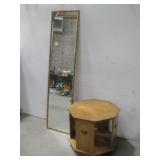 Wood Framed Mirror & Wooden Octagon End Table See