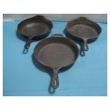 Three Cast Iron Pans One Lodge