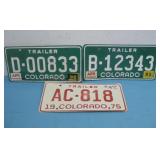 Three Vtg Colorado Trailer License Plates