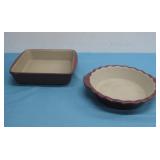 Two Pampered Chef Stoneware Dishes Cranberry Glaze