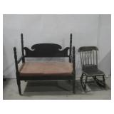 Vtg Wood Bench & Vtg Rocking Chair See Info